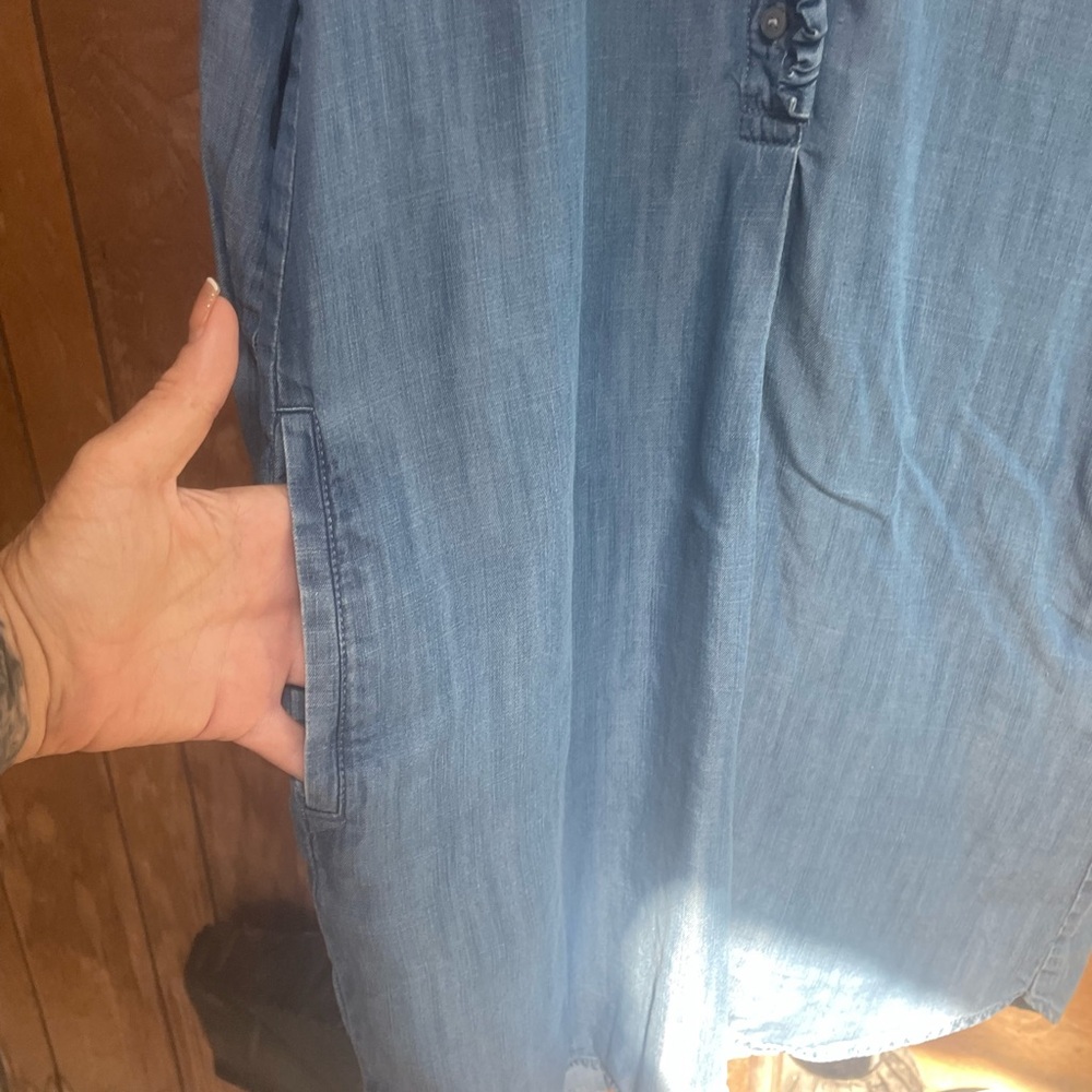 LOFT Ruffled Denim Mini Dress - Picture 7 of 8